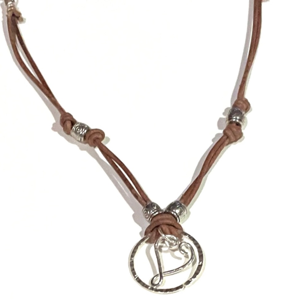 Designer Series Custom Sterling Silver Hammered Heart/ Leather & Chain Necklace